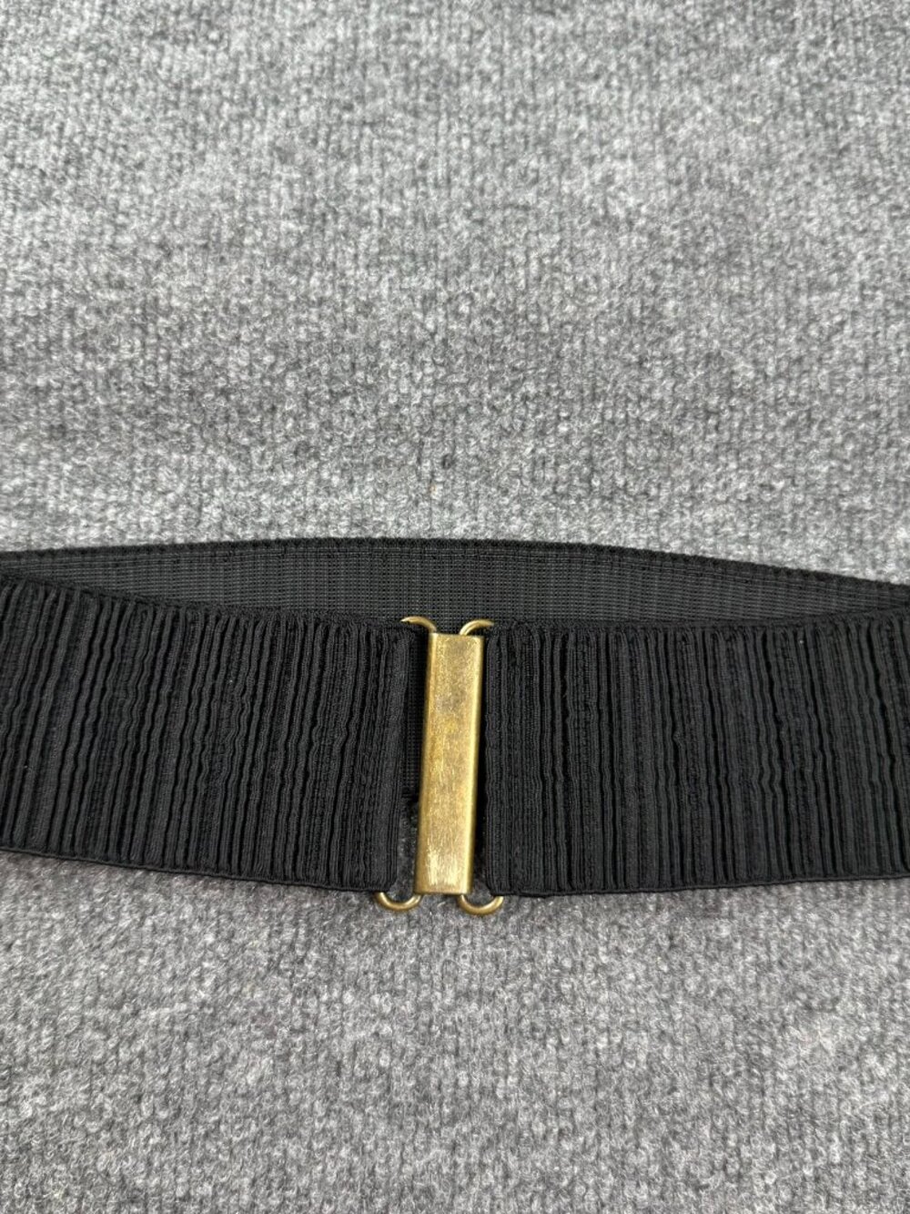 Vintage Black Wide Elastic Stretch Cinch Belt Brass Gold Hook Clasp 3" Ribbed